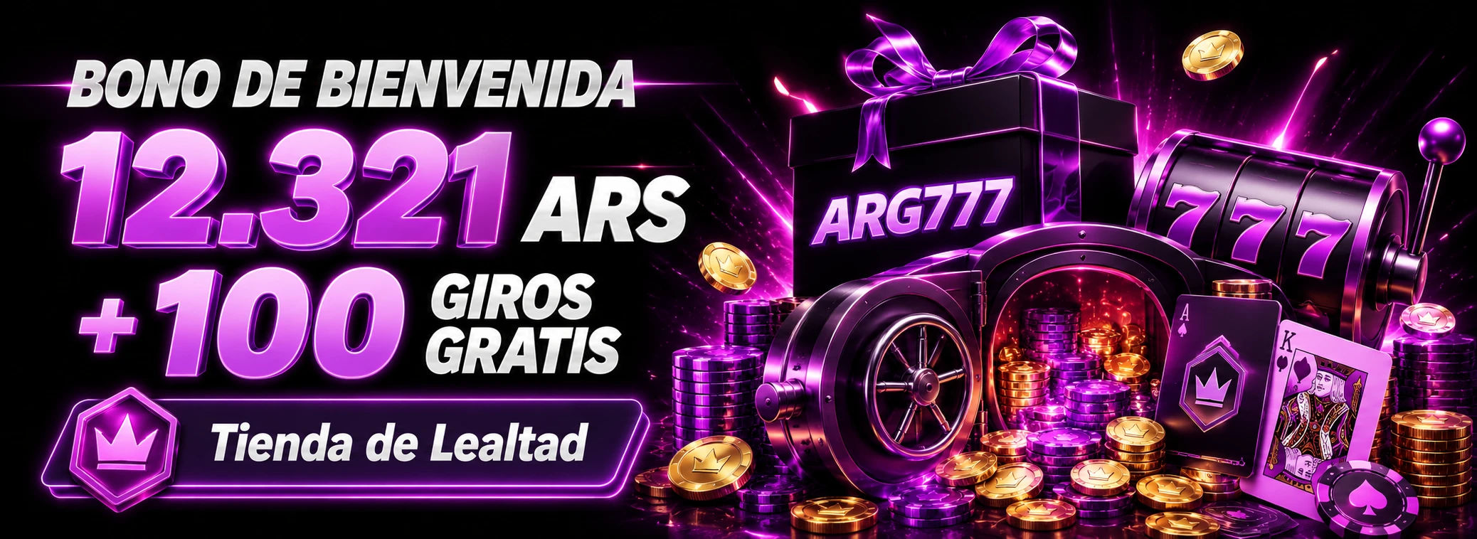 Bono de bienvenida ARG777 de 12.321 ARS y 100 giros gratis
